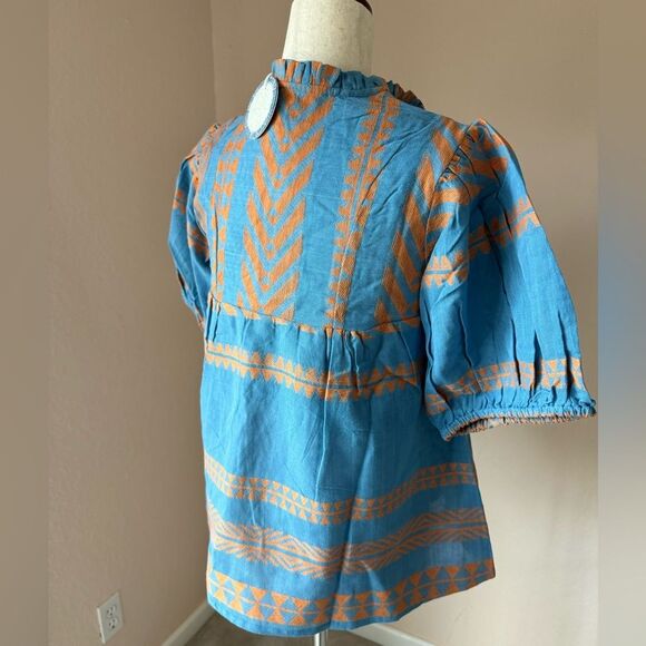 NWT Just Bellina cotton embroidered and beaded tassel top. Vacation style top S - Picture 3 of 14